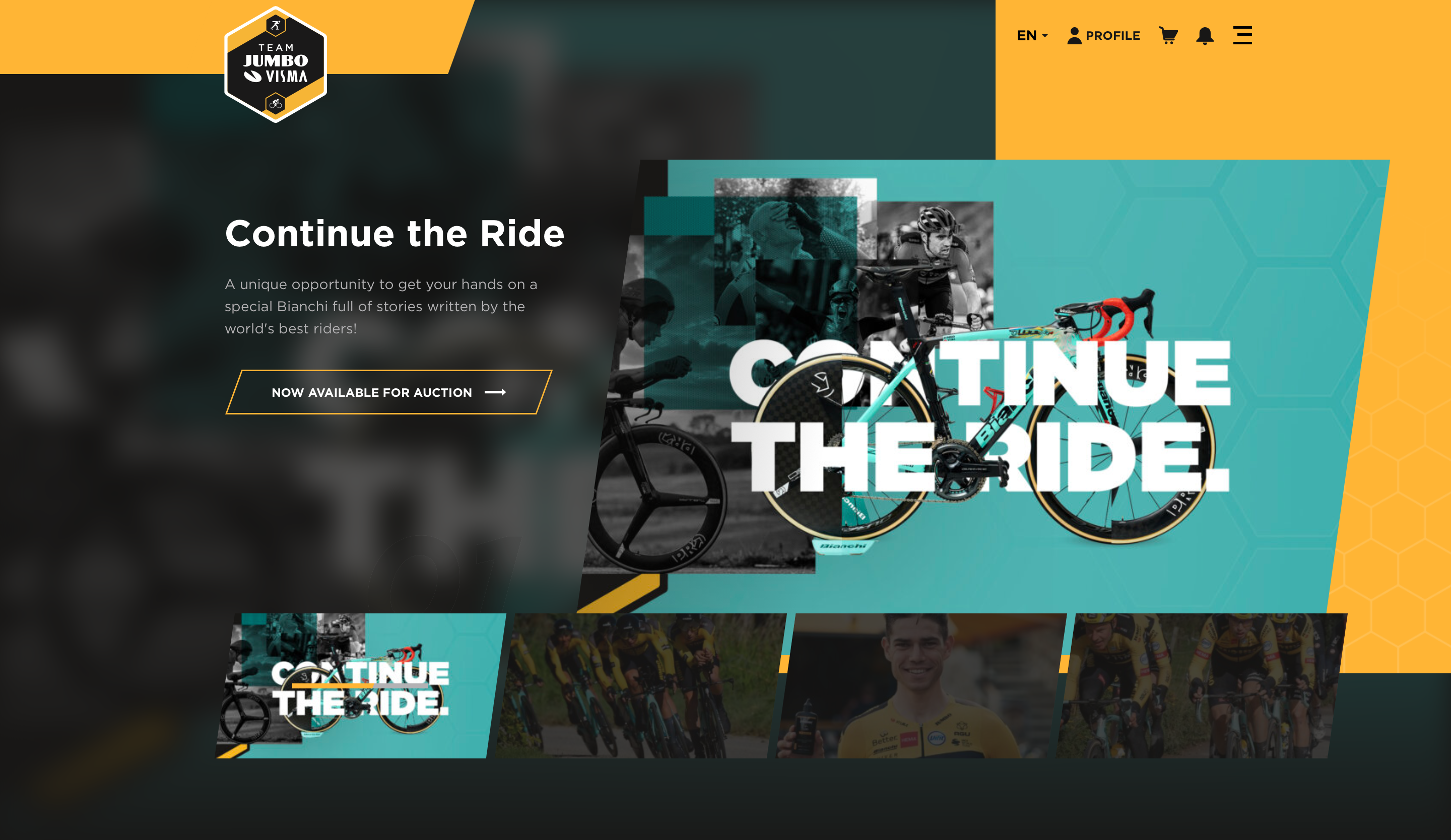 l'homepage del sito del team jumbo vista per la campagna contine the ride per bianchi